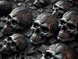 Obsidian skulls created with technology photo