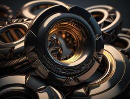 Concentric obsidian rings shapes Abstract geometric background created with technology photo
