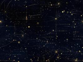 Starry sky space background seamless pattern in dark blue and green colors created with technology photo