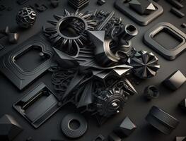 Abstract black geometric background Various shapes Flat lay created with technology photo