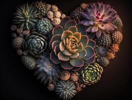 Green heart made by various succulents Environmental protection concept created with technology photo