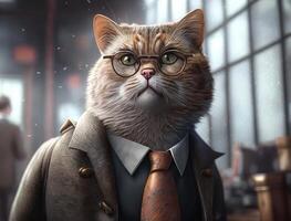 Cartoon cat dressed in a business suit and wearing glasses technology photo