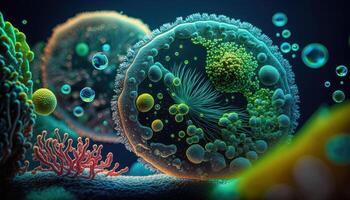 Bacteria and virus cells World under the microscope created with technology photo