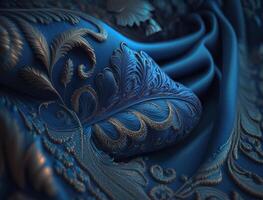 Lines and folds of blue colored fabric created with technology photo