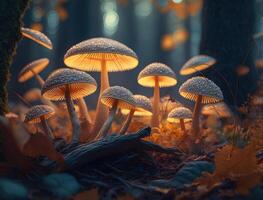 Fantasy mushroom landscape in the forest created with technology photo