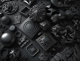 Abstract black geometric background Various shapes Flat lay created with technology photo