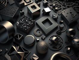 Abstract black geometric background Various shapes Flat lay created with technology photo