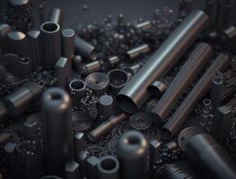 Abstract black geometric background Various tubus shapes Flat lay created with technology photo