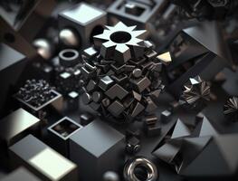 Abstract black geometric background Various shapes Flat lay created with technology photo