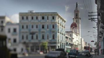 Tilt and shift video looking down onto the street in havana, cuba