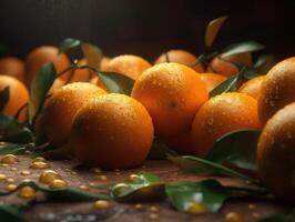Beautiful organic background of freshly picked oranges created with technology photo