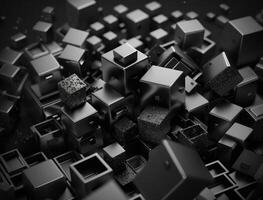 Futuristic cubes dark black background Abstract geometric mosaic grid Square tiles pattern technology photo