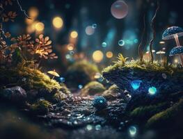 Fantasy forest landscape created with technology photo