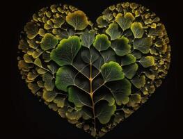 verde corazón hecho por gingko biloba hojas ambiental proteccion concepto creado con generativo ai tecnología foto