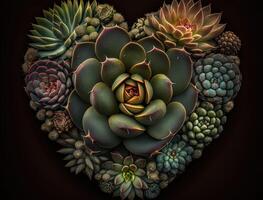 Green heart made by various succulents Environmental protection concept created with technology photo