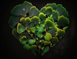 Green heart made by Ginkgo biloba leaves Environmental protection concept created with technology photo