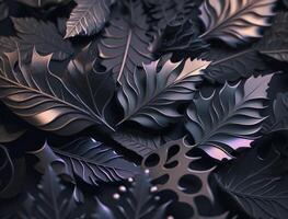 Abstract dark black metallic leaves background created with technology photo