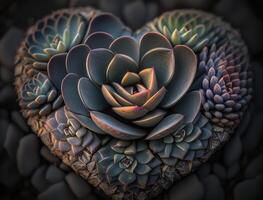 Green heart made by various succulents Environmental protection concept created with technology photo