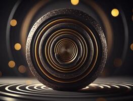 Concentric golden rings shapes Abstract geometric background created with technology photo