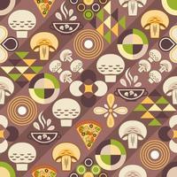 Mushroom background with design elements in simple geometric style. Seamless pattern. Good for branding, decoration of food package, cover design, decorative print, background. Vector illustration