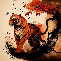 the beautiful portrait of tiger in chinese style art photo