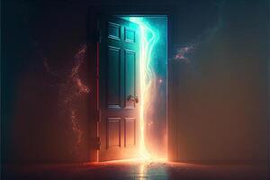 Magical door with glowing lights photo