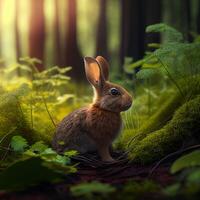 Rabbit in forest cinematic image photo