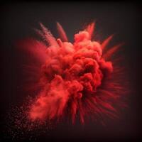 Red powder explosion on black background photo