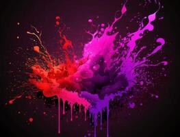 Holi background purple red splash and black background photo