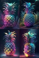 A collage of glowing magical chromatic pinapple generative AI photo