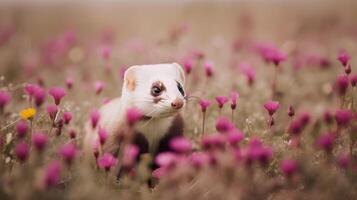 stunning breathtaking vibrant ferret in the garden photo