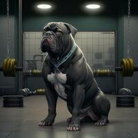 realistic animated cane corso working out at the gym photo
