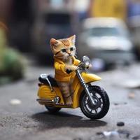 the smallest cute cat on the motorcycle generative AI photo