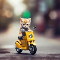 el pequeñísimo gato en el motocicleta generativo ai foto