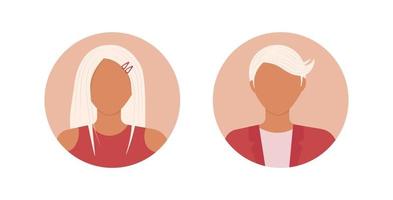 Vector icons of man and woman avatars for profile