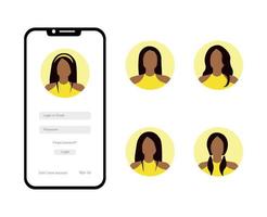 Set of avatars with african american woman for profile vector