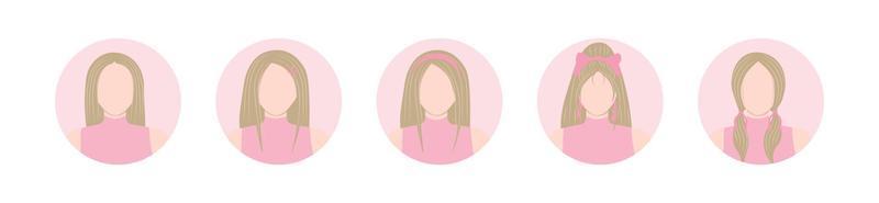 Set of girls icons with different hairstyles vector