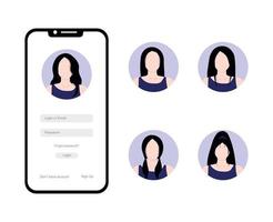 Set of avatars with a woman for a profile vector