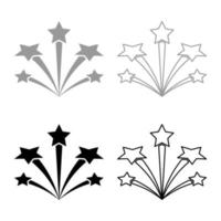 Salute with stars firework starry set icon grey black color vector illustration image solid fill outline contour line thin flat style