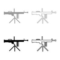 Machine-gun weapon set icon grey black color vector illustration image solid fill outline contour line thin flat style