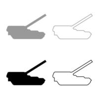 Self-propelled howitzer artillery system set icon grey black color vector illustration image solid fill outline contour line thin flat style