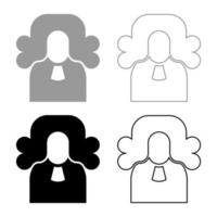 Judge lawyer jury avatar set icon grey black color vector illustration image solid fill outline contour line thin flat style