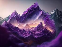 Beautiful purple amethyst mountains fantasy background natural gemstone technology photo