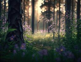 Fantasy forest landscape created with technology photo