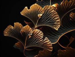 gingko biloba dorado hojas oscuro antecedentes creado con generativo ai tecnología foto