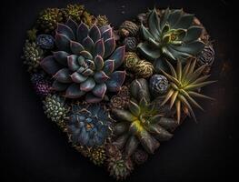 Green heart made by various succulents Environmental protection concept created with technology photo