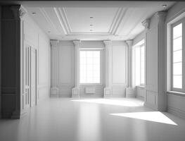 Empty white room interior created with technology photo