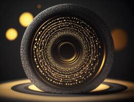 Concentric golden rings shapes Abstract geometric background created with technology photo
