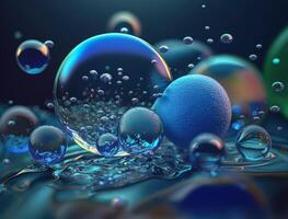 Blue water bubbles Dynamic liquid shapes background created with technology photo