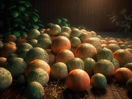 Beautiful organic background of freshly picked melons created with technology photo